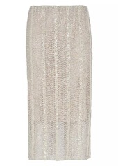 Brunello Cucinelli Dazzling Striped Net Embroidery Column Skirt