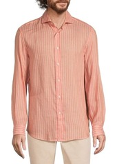 Brunello Cucinelli Easy Fit Linen Blend Striped Shirt