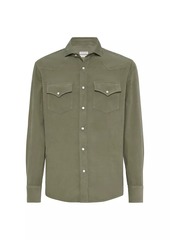 Brunello Cucinelli Easy Fit Western Shirt in Narrow Wale Corduroy