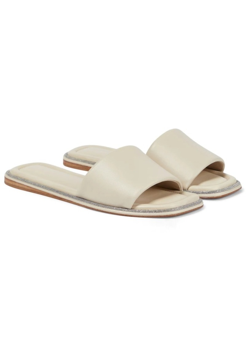 Brunello Cucinelli Embellished leather slides