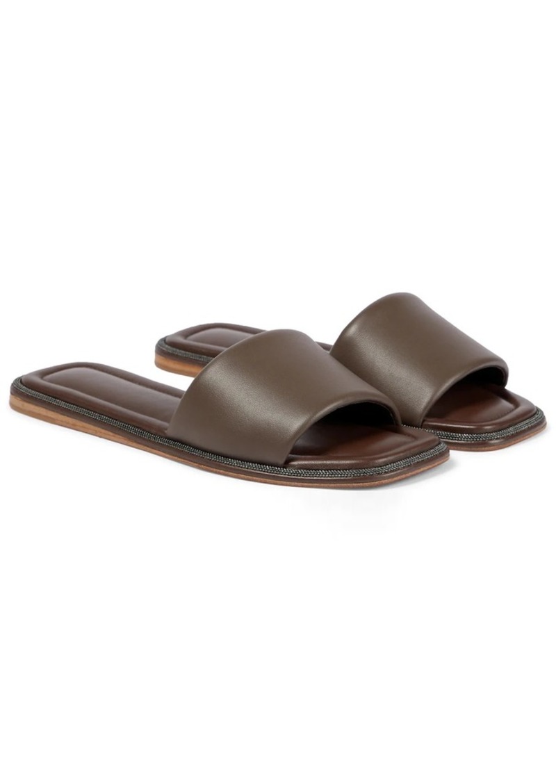 Brunello Cucinelli Embellished leather slides