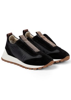 Brunello Cucinelli Embellished suede-paneled sneakers