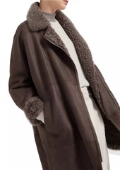 Brunello Cucinelli Fleecy Shearling Coat with Shiny Zipper Pull