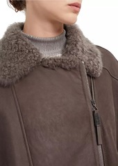 Brunello Cucinelli Fleecy Shearling Coat with Shiny Zipper Pull