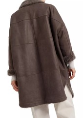 Brunello Cucinelli Fleecy Shearling Coat with Shiny Zipper Pull