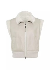 Brunello Cucinelli Fuzzy Shearling Outerwear Vest with Shiny Zipper Pull