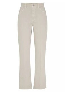 Brunello Cucinelli Garment Dyed Kick Flare Trousers in Comfort Soft Denim with Shiny Tab