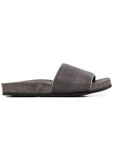 Grey Suede Slide Sandals with Monile Detail Brunello Cucinelli Woman