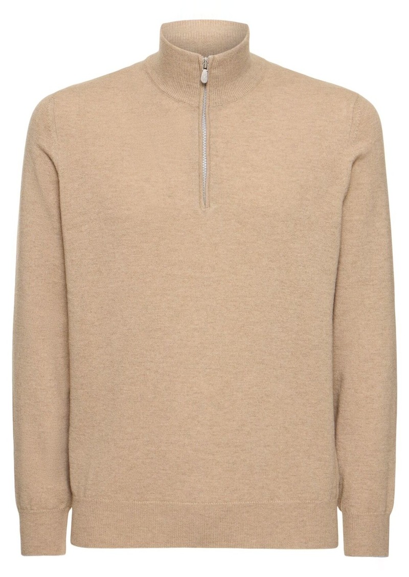 Brunello Cucinelli Half Zip Cashmere Turtleneck Sweater
