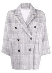 Brunello Cucinelli knit-construction check double-breasted jacket