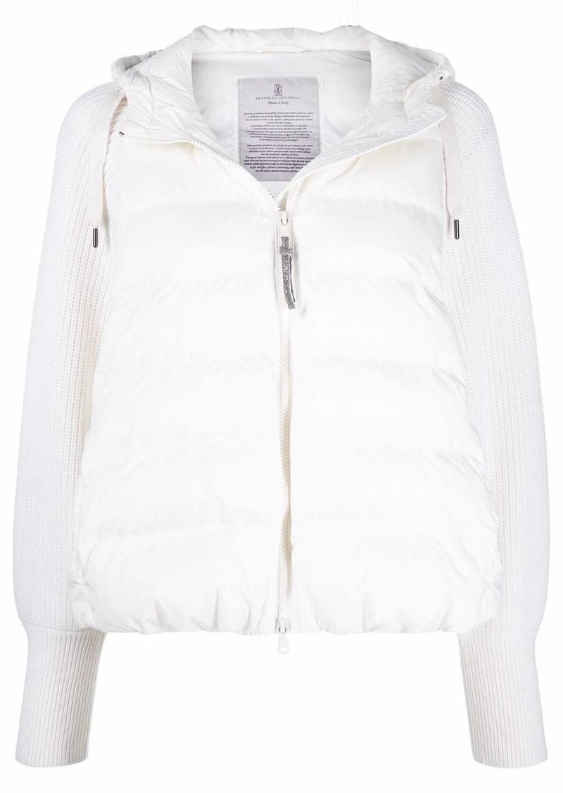 Brunello Cucinelli knitted-sleeve hooded puffer jacket