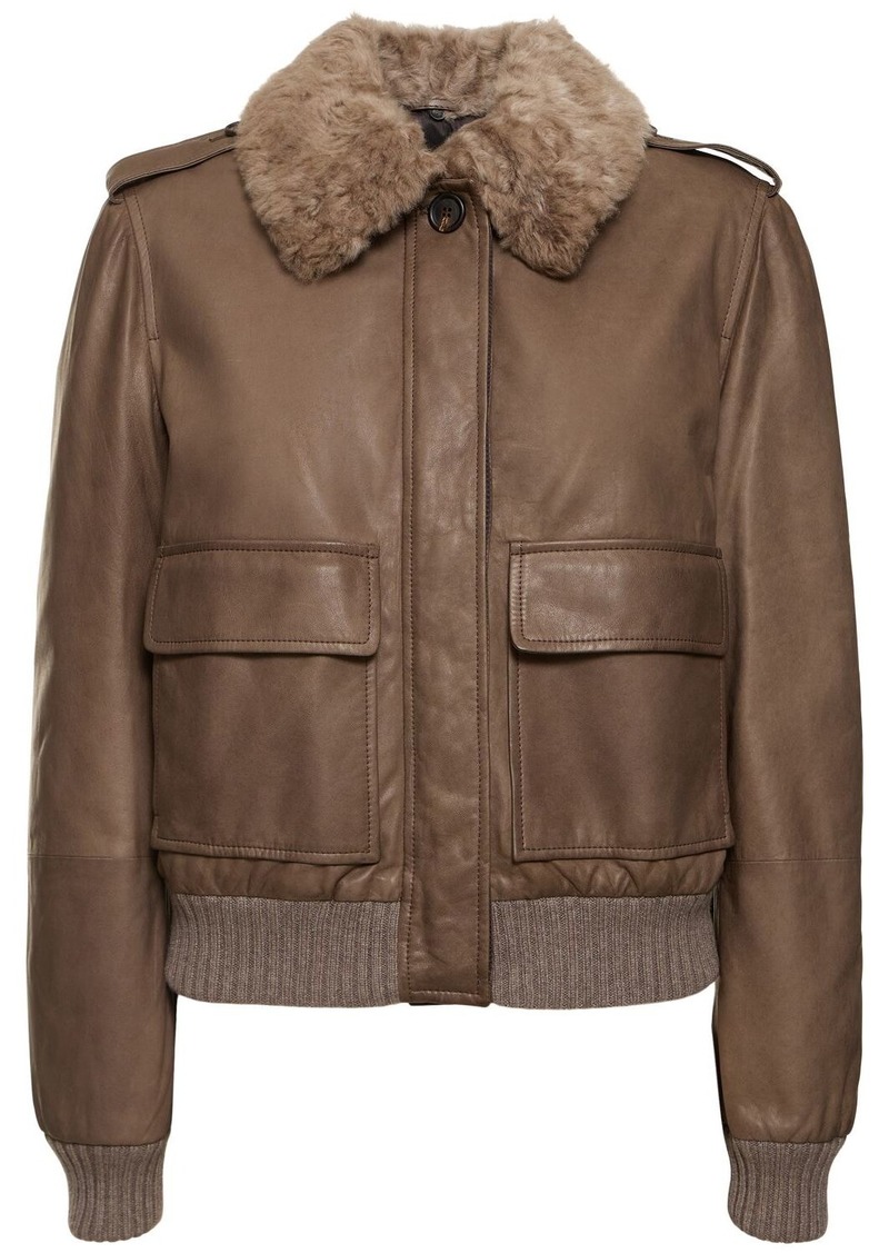 Brunello Cucinelli Leather Jacket W/ Furry Collar