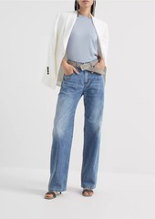 Brunello Cucinelli Lightweight Denim Loose Five Pocket Trousers with Shiny Tab