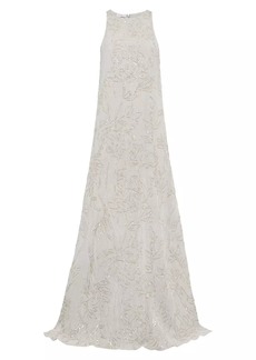 Brunello Cucinelli Linen Gauze Dress With Dazzling Flower Embroidery