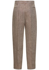Brunello Cucinelli Macro Herringbone Linen Straight Pants