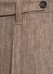 Brunello Cucinelli Macro Herringbone Linen Straight Pants
