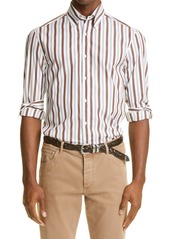 Men's Brunello Cucinelli Slim Fit Double Stripe Button-Down Shirt