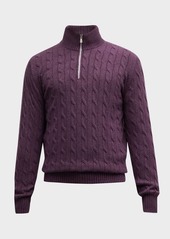 Brunello Cucinelli Men's Cable-Knit Quarter Zip Sweater