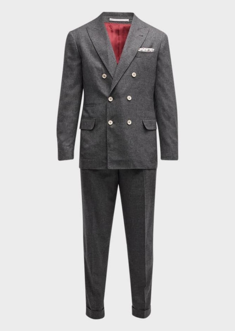 Brunello Cucinelli Men's Hollywood Glamour Cashmere-Silk Double-Breasted Suit