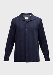 Brunello Cucinelli Men's Seersucker Stripe Casual Button-Down Shirt