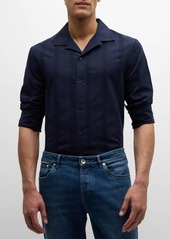 Brunello Cucinelli Men's Seersucker Stripe Casual Button-Down Shirt