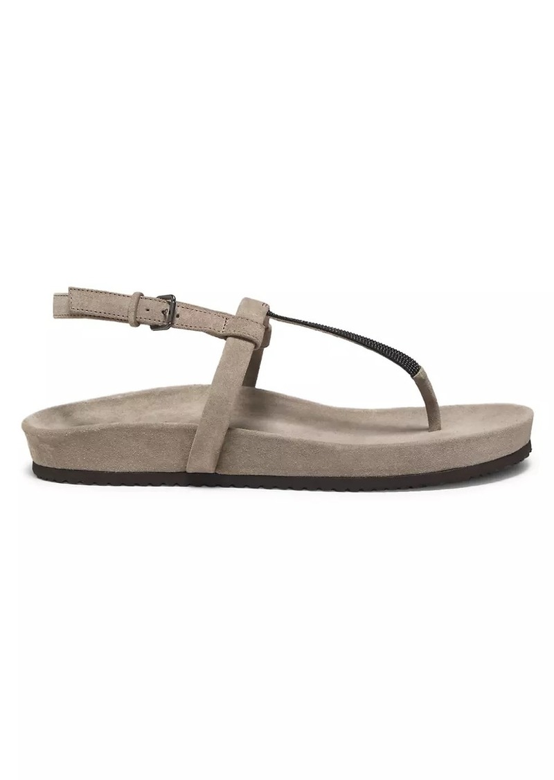 Brunello Cucinelli Monili-Embellished Suede Sandals