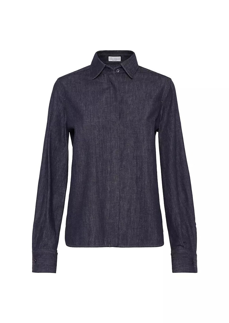 Brunello Cucinelli No Fade Denim Shirt with Monili