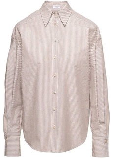 Brunello Cucinelli Oversized Beige and White Striped Shirt in Cotton Blend Woman