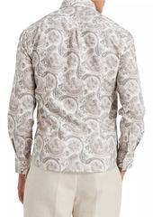 Brunello Cucinelli Paisley Cotton Slim Fit Shirt With Button Down Collar