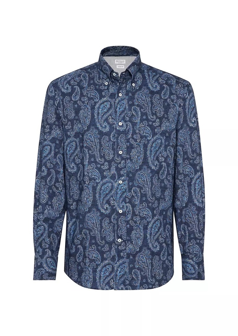 Brunello Cucinelli Paisley Slim Fit Shirt With Button Down Collar