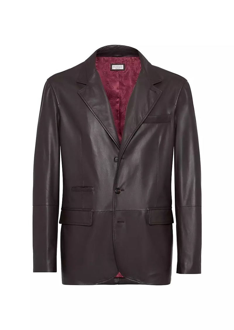 Brunello Cucinelli Polished Calfskin Blazer Style Outerwear Jacket