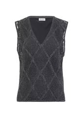 Brunello Cucinelli Precious Argyle Embroidery T-Shirt