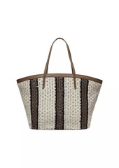 Brunello Cucinelli Raffia Effect Knit Striped Shopper Bag
