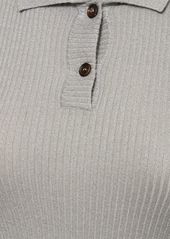 Brunello Cucinelli Rib Knit Cashmere Blend Polo Top