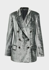 Brunello Cucinelli Shiny Velvet Doble-Breasted Blazer Jacket
