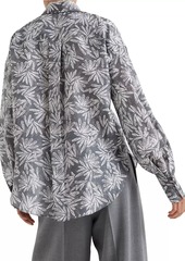 Brunello Cucinelli Silk Fern Print Pongee Shirt with Monili