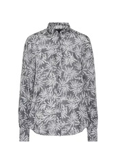 Brunello Cucinelli Silk Fern Print Pongee Shirt with Monili