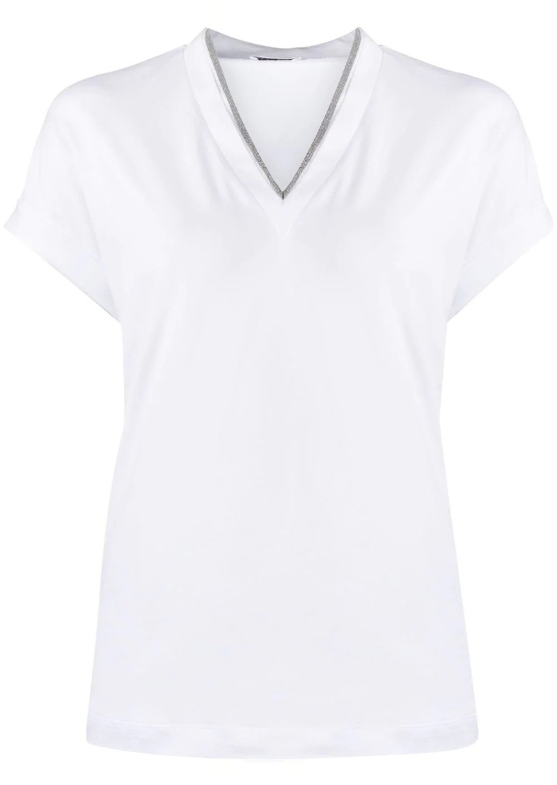 Brunello Cucinelli silvery trim V-neck T-shirt