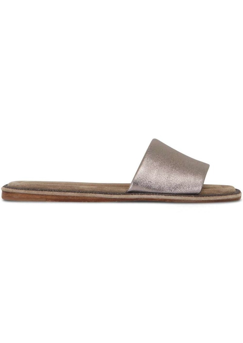 Brunello Cucinelli square-toe leather flat sandals