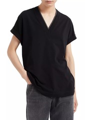 Brunello Cucinelli Stretch Cotton Jersey T-Shirt with Precious Neckline