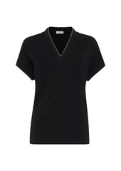 Brunello Cucinelli Stretch Cotton Jersey T-Shirt with Precious Neckline