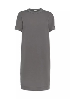 Brunello Cucinelli Stretch Cotton Lightweight French Terry Dress with Shiny Cuff Detail