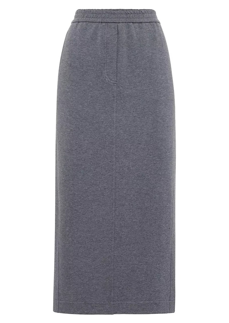 Brunello Cucinelli Stretch Cotton Lightweight French Terry Midi Track Skirt