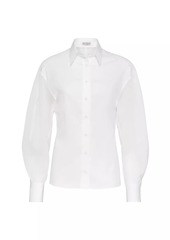 Brunello Cucinelli Stretch Cotton Poplin Shirt with Cotton Organza Sleeves and Monili