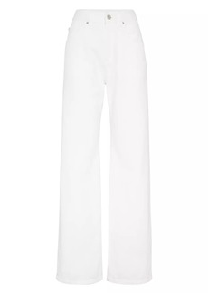 Brunello Cucinelli Stretch Dyed Denim Loose Five Pocket Trousers With Shiny Tab