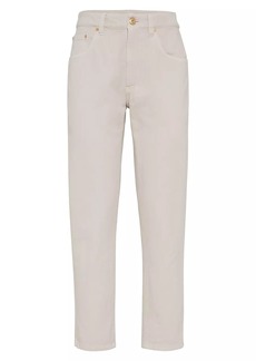 Brunello Cucinelli Stretch Dyed Denim Straight Jeans With Shiny Bartack