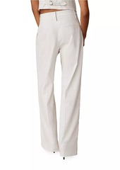 Brunello Cucinelli Striped Comfort Linen and Cotton Loose Flared Trousers with Monili