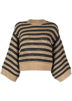Brunello Cucinelli striped crochet wool-blend jumper