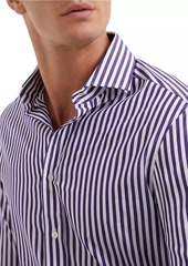 Brunello Cucinelli Striped Poplin Slim Fit Shirt with Spread Collar