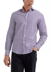 Brunello Cucinelli Striped Poplin Slim Fit Shirt with Spread Collar